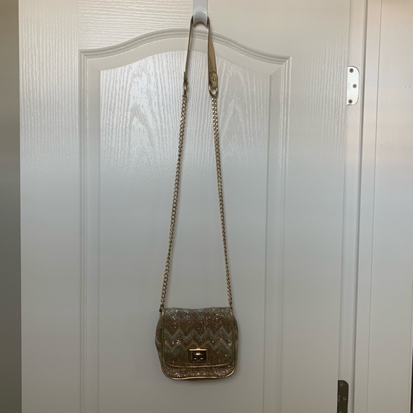 Aldo gold & silver chevron crossbody bag purse - Picture 3 of 4
